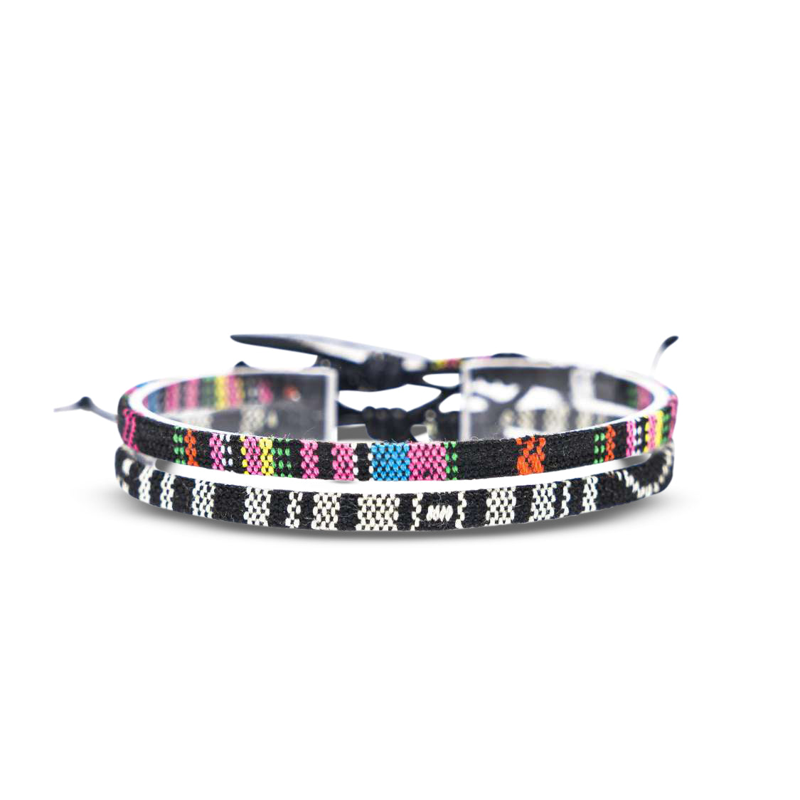 2x Boho Surfer Bracelet -  Black + Black - Pink