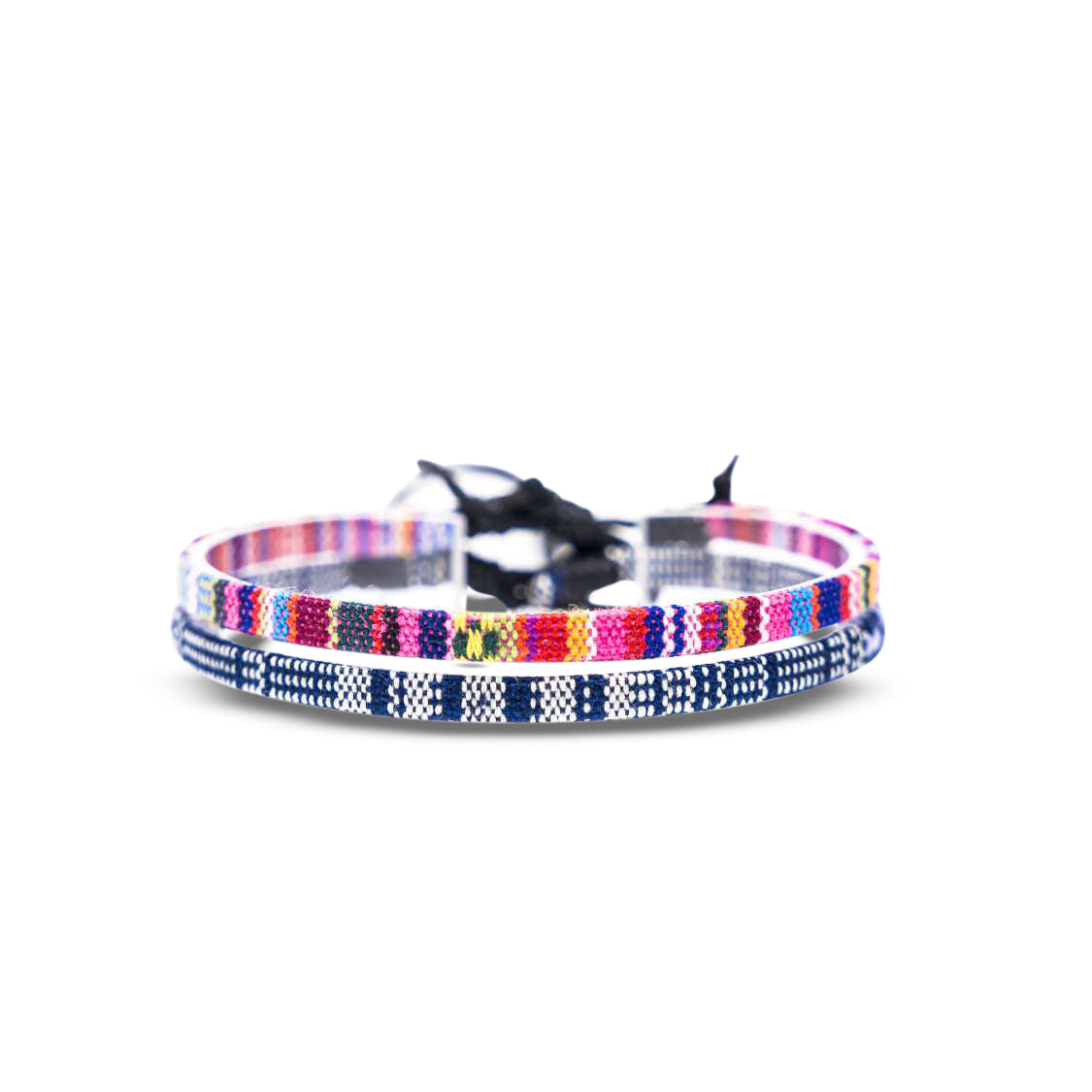 2x Boho Surfer Bracelet - Pink + Blue - White