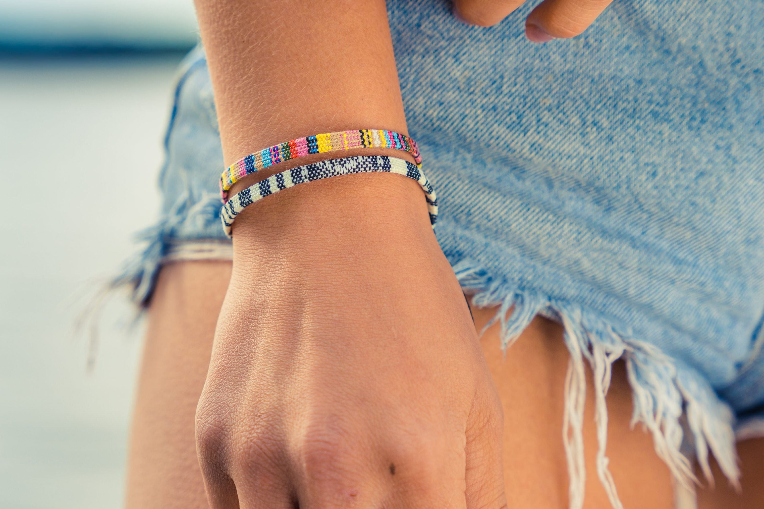 2x Boho Surfer Bracelet -  White + Yellow Set