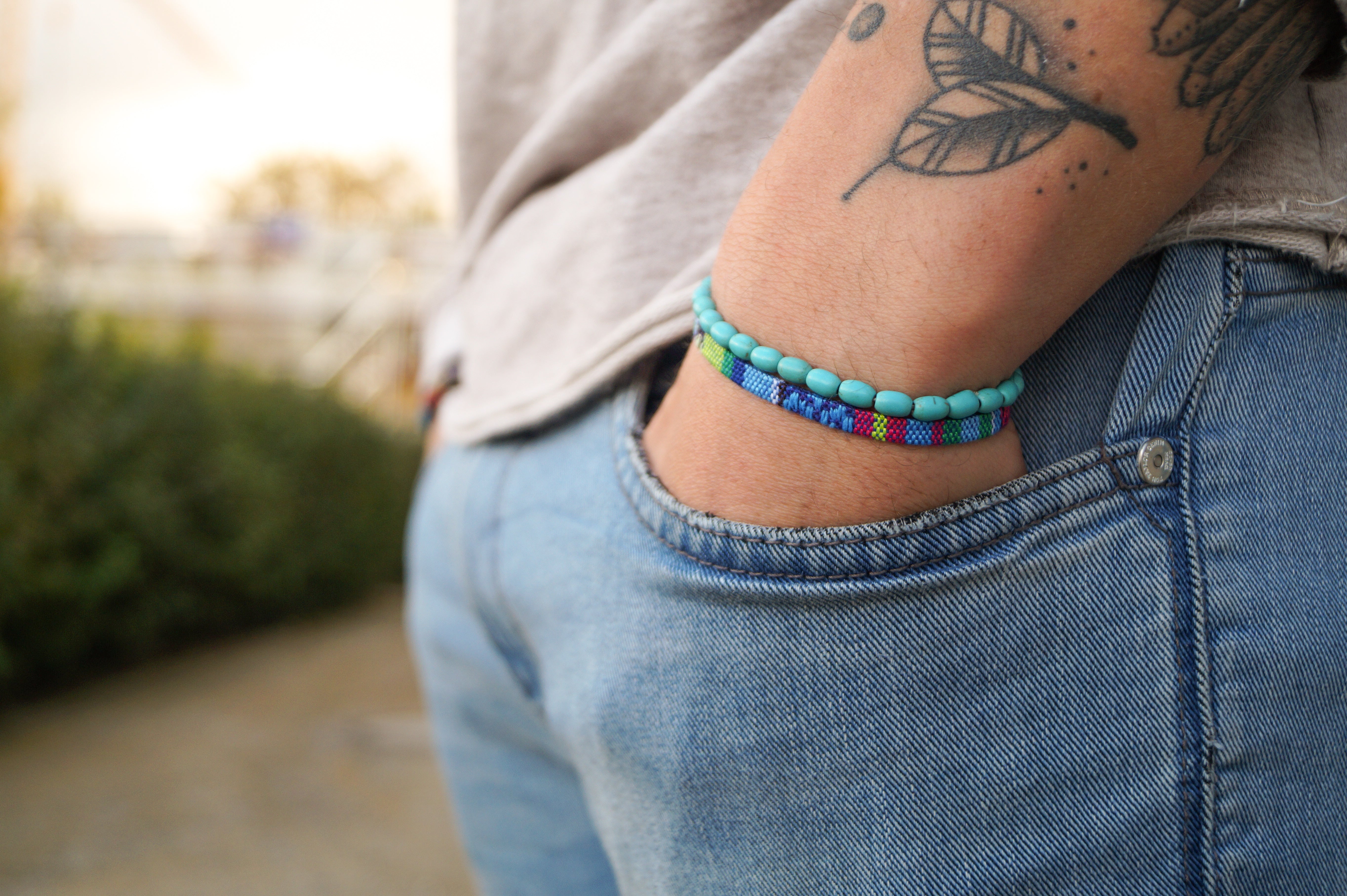 2x Boho Surfer Bracelet Men - Yellow + Vulcano