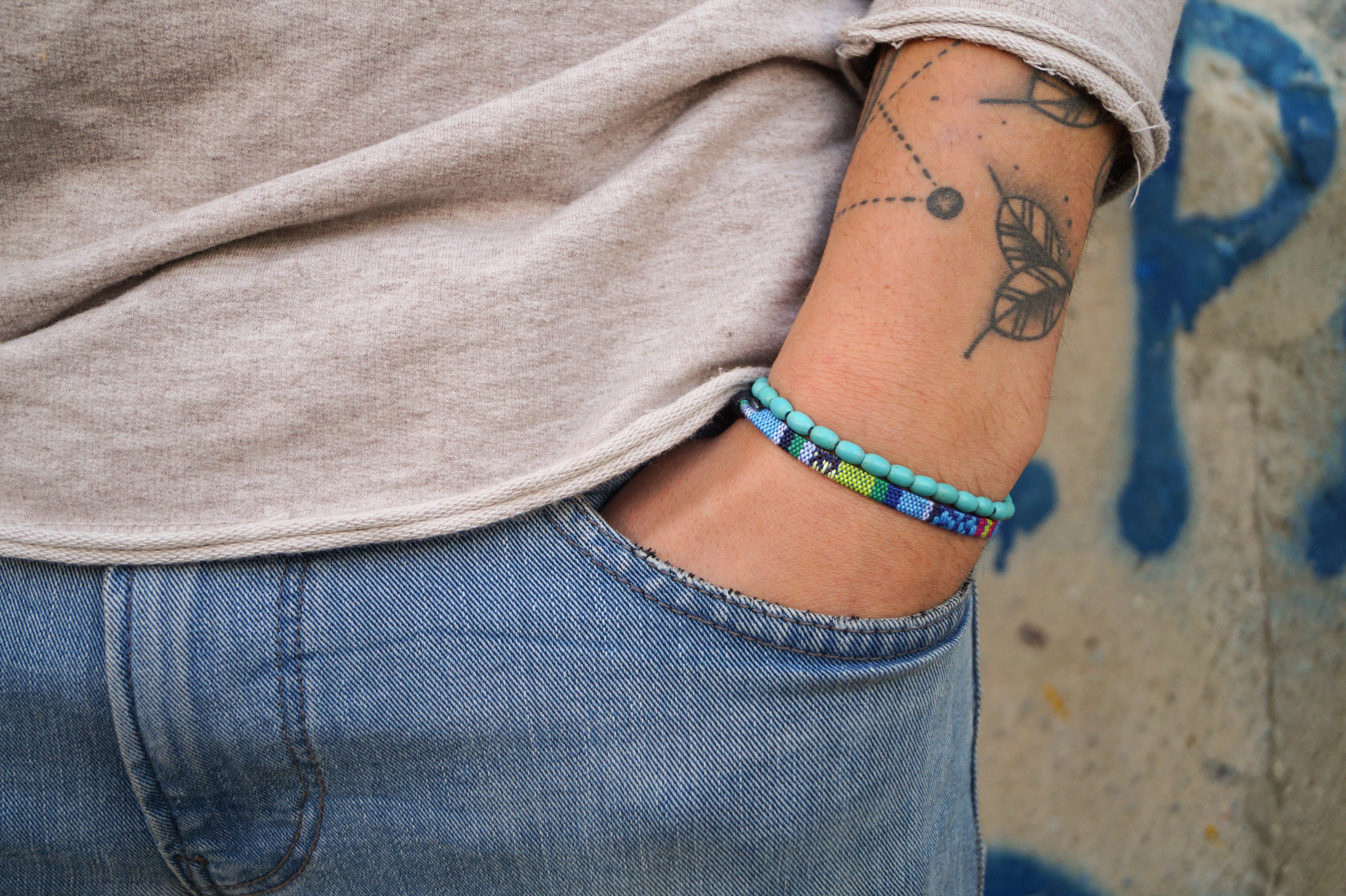 2x Boho Surfer Bracelet Men - Turquoise + Beads