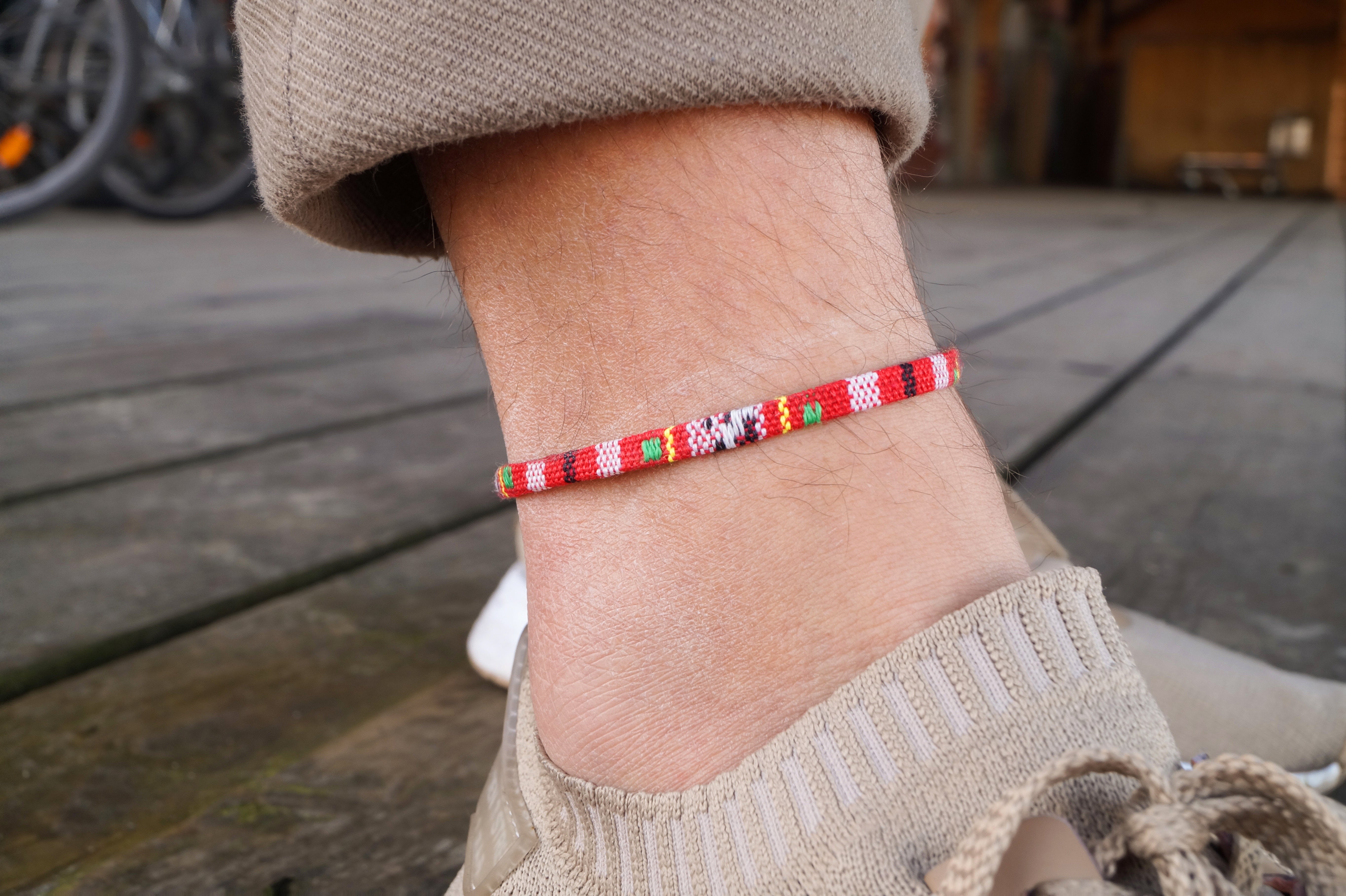 Boho Surfer Anklet Men - Red Ethno