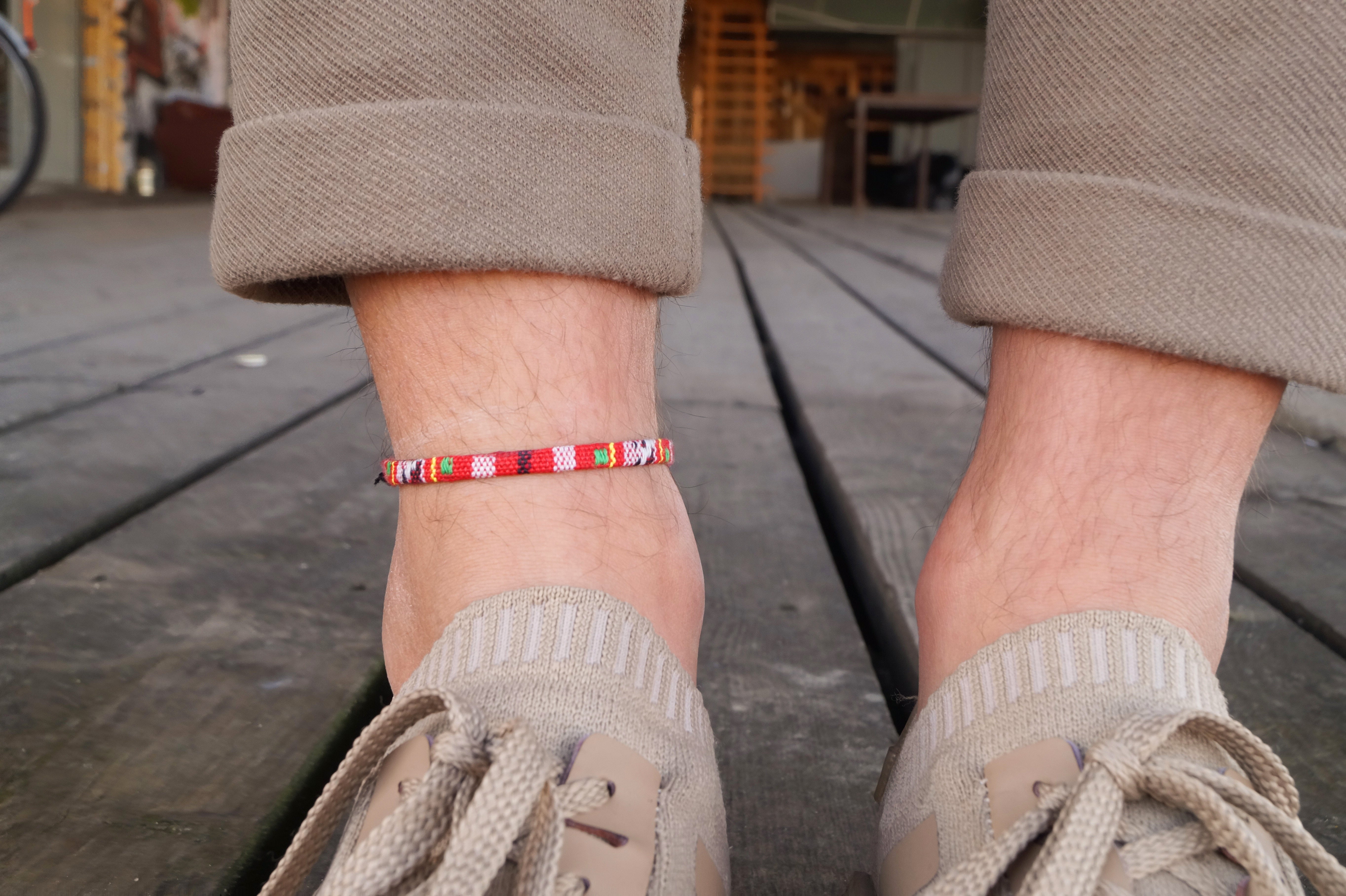 Boho Surfer Anklet Men - Red Ethno