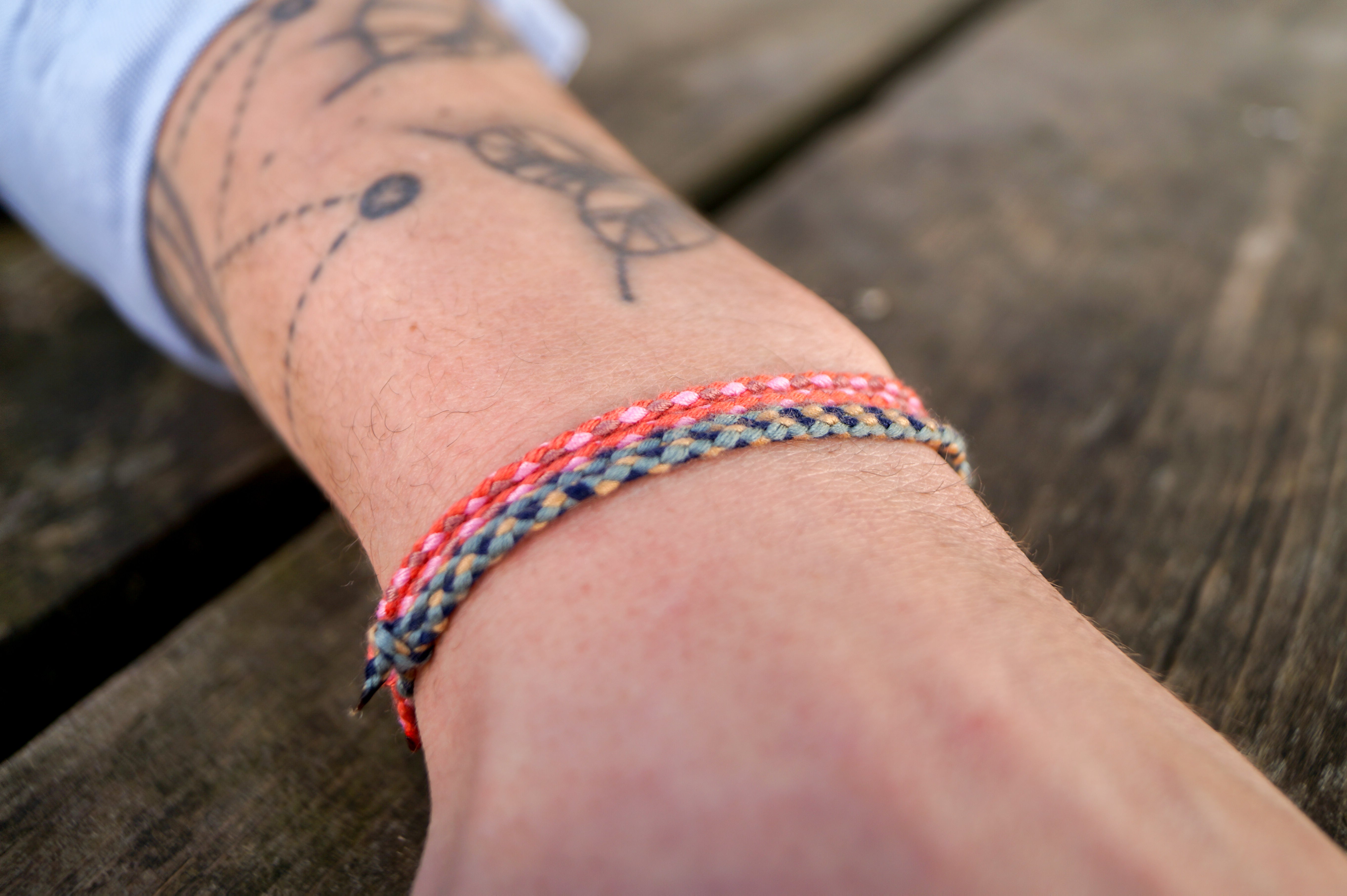 2x Cotton Surfer Bracelet -  Blue & Red