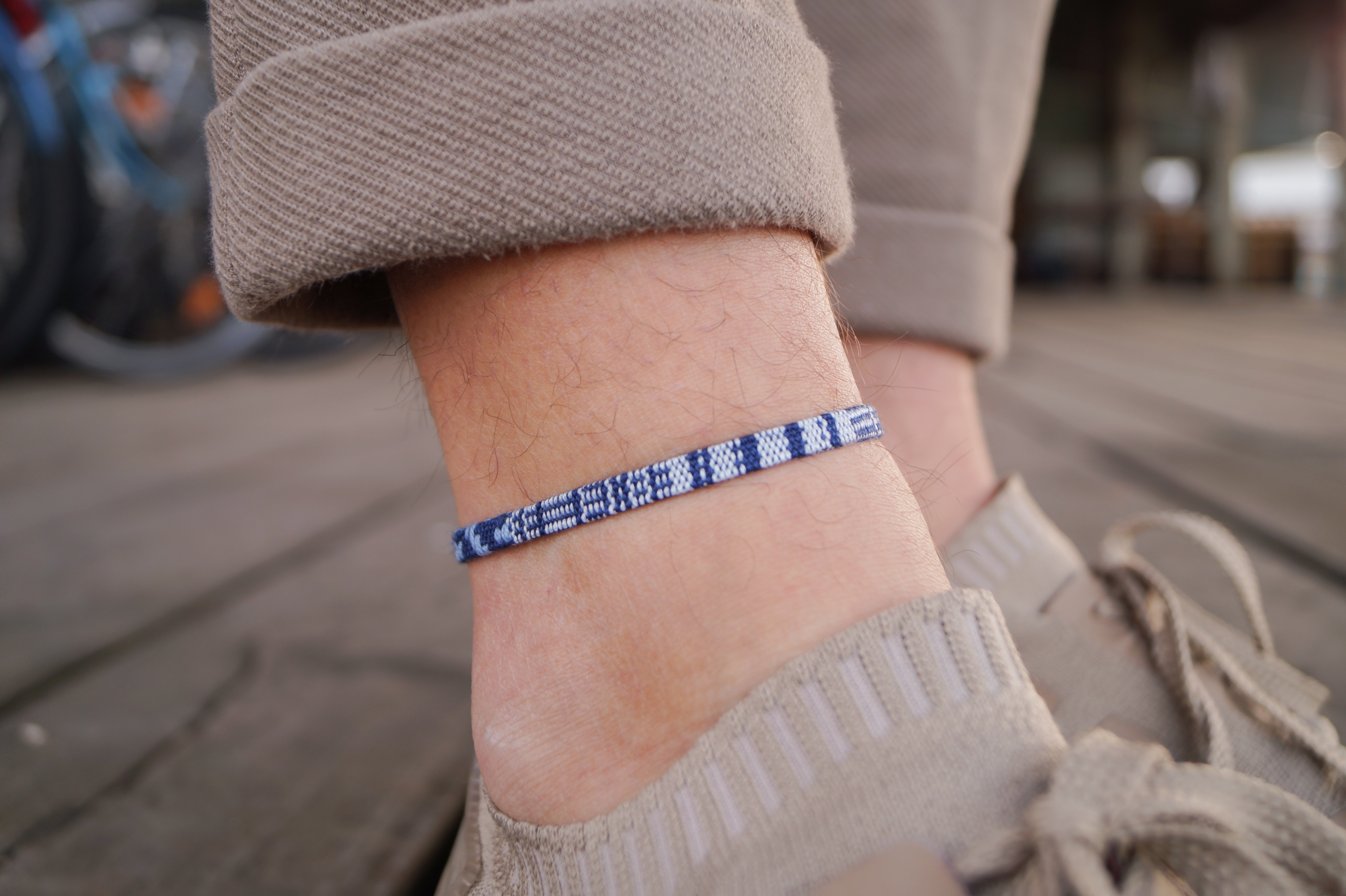 Boho Surfer Anklet Men - Blue-White