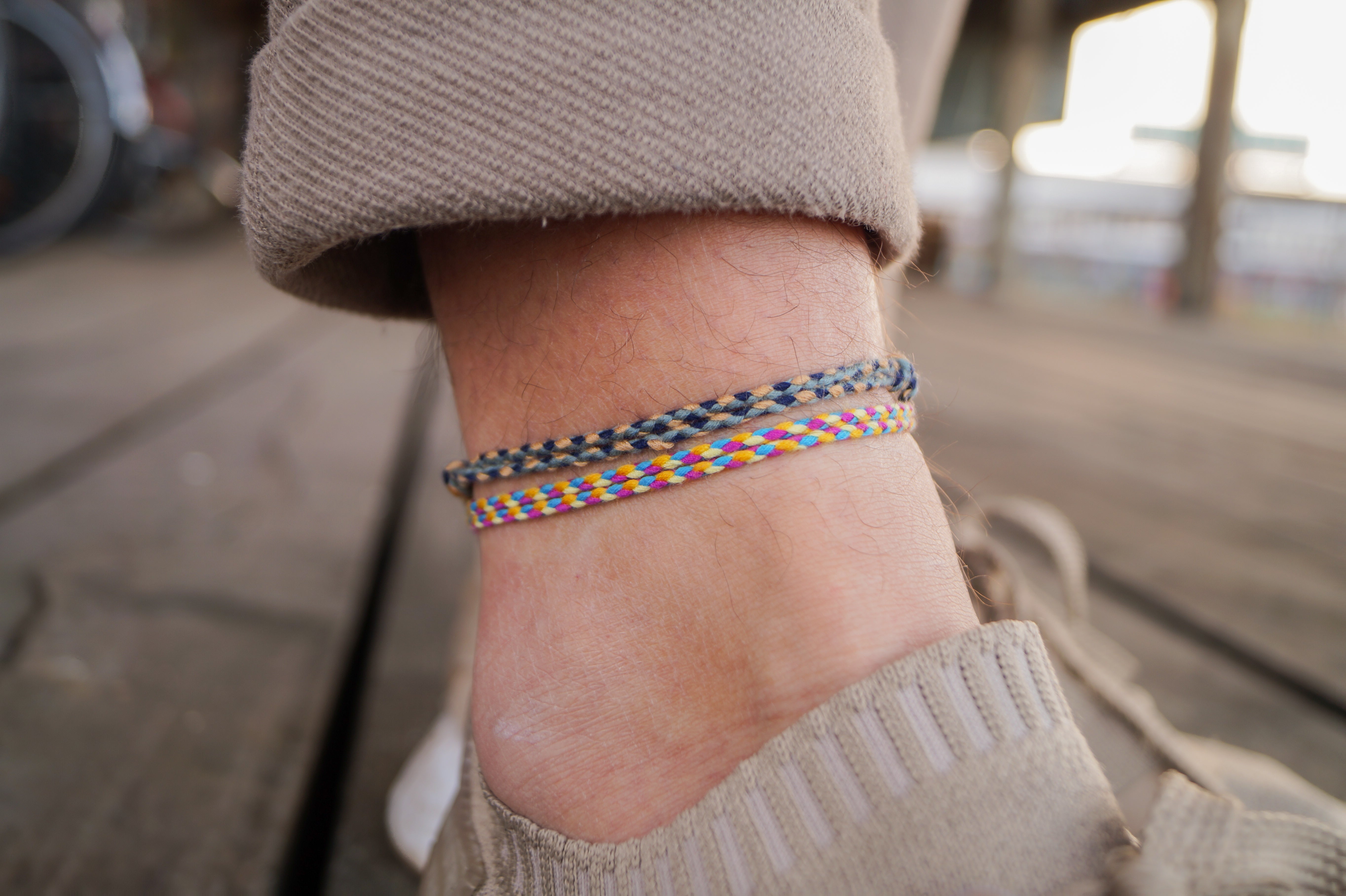 2x Cotton Surfer Anklet Men - Blue + Yellow