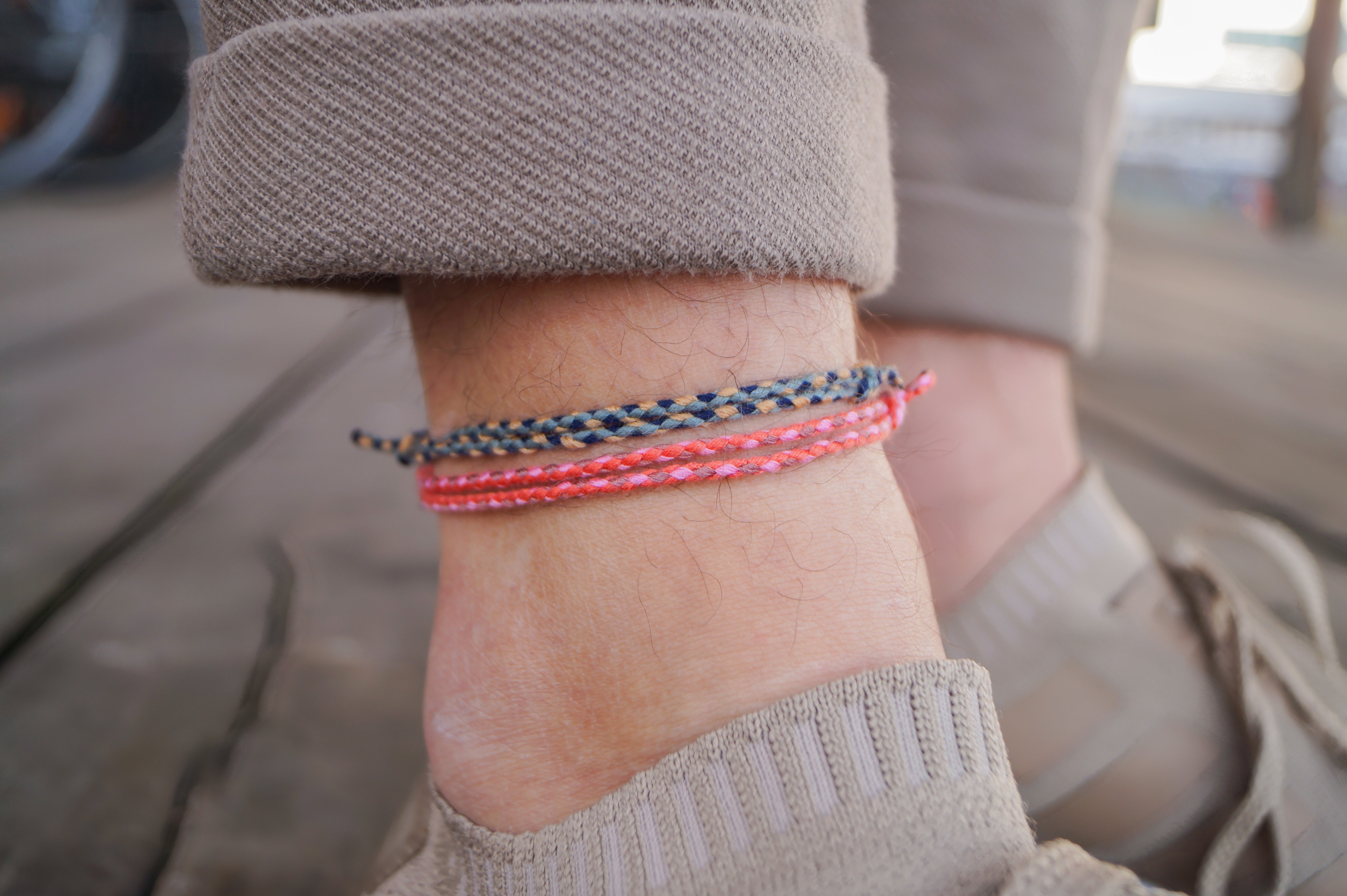 2x Cotton Surfer Anklet Men - Blue & Red