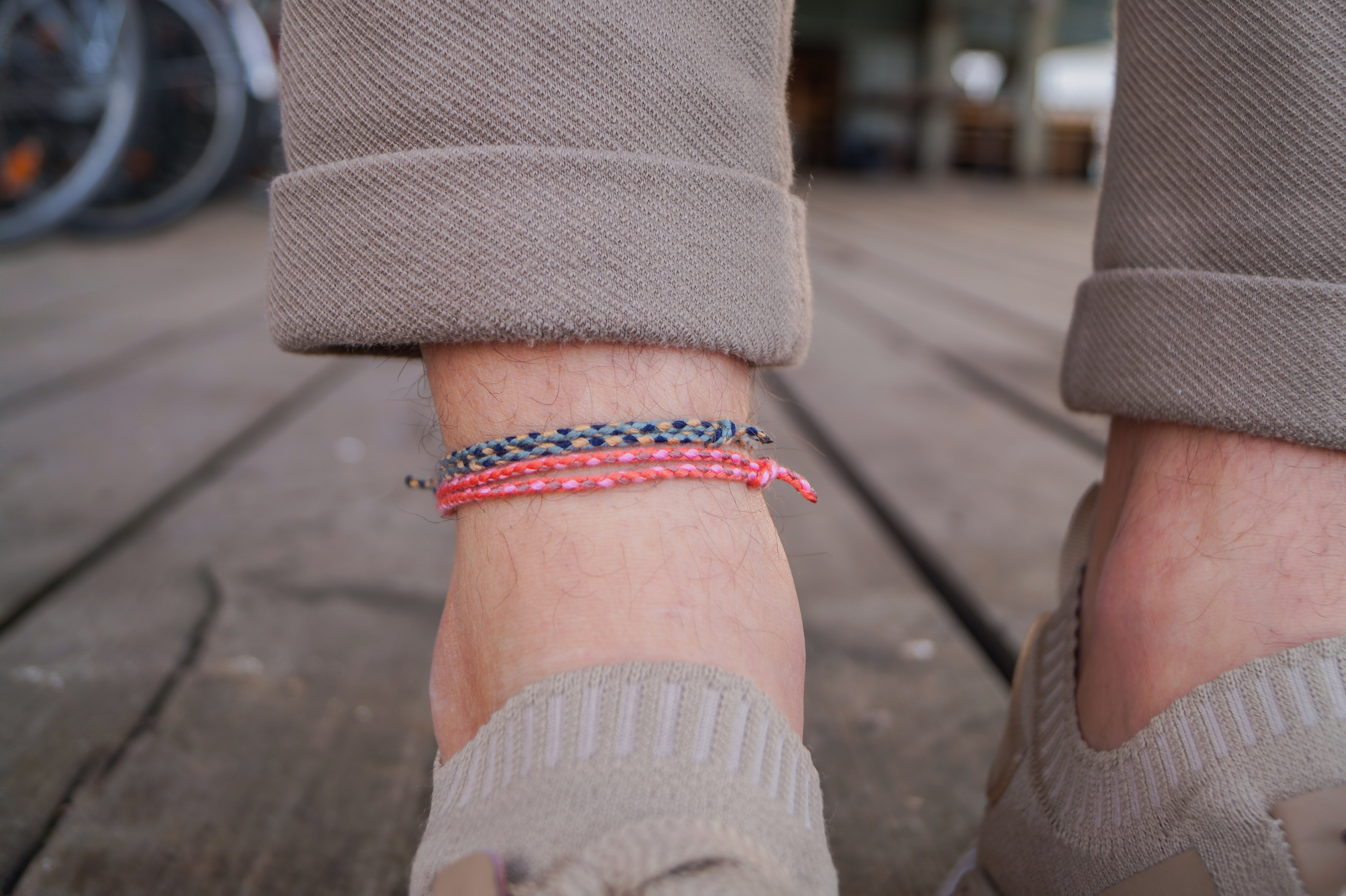 2x Cotton Surfer Anklet Men - Blue & Red