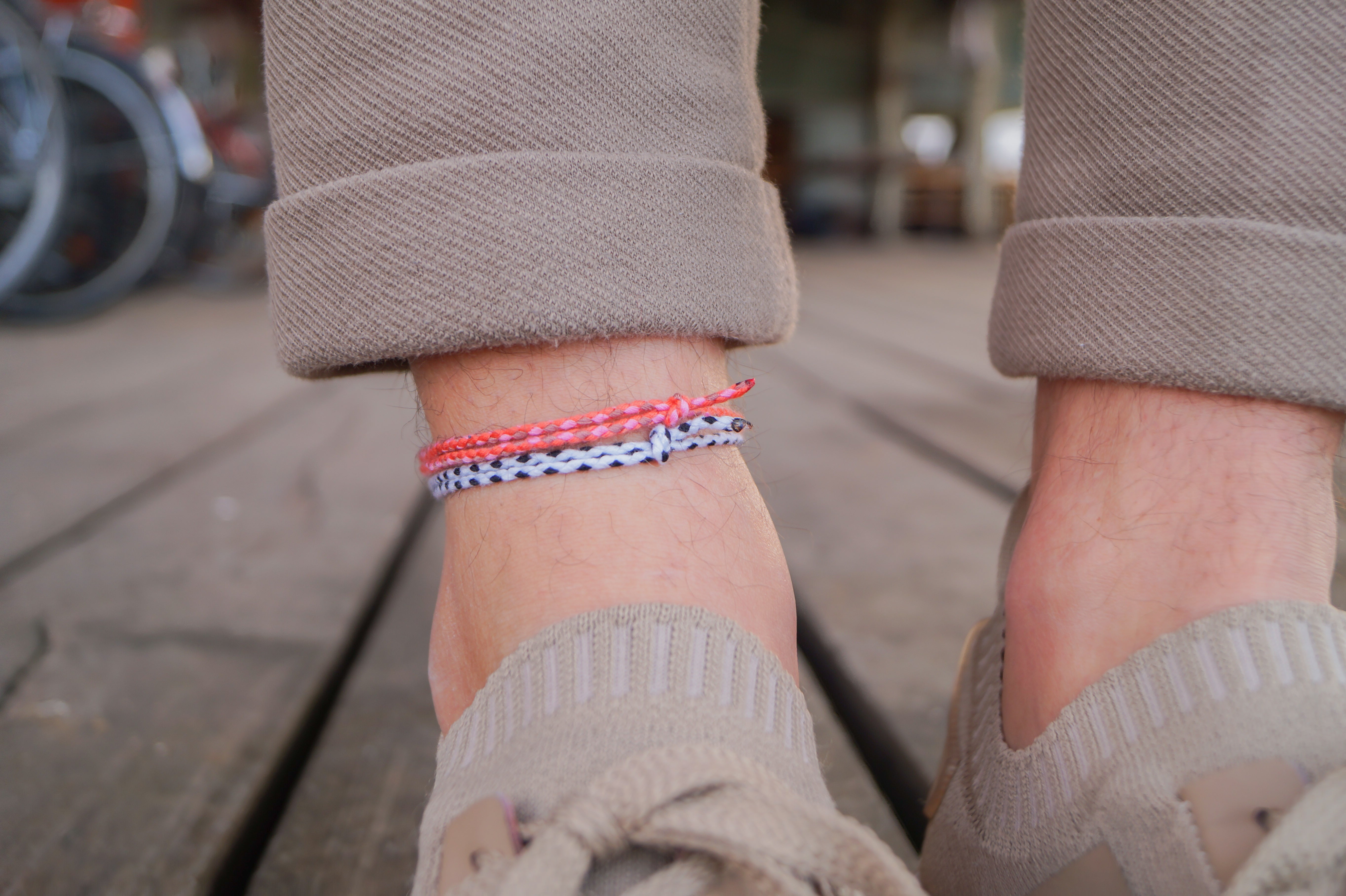 2x Cotton Surfer Anklet Men - Red + White