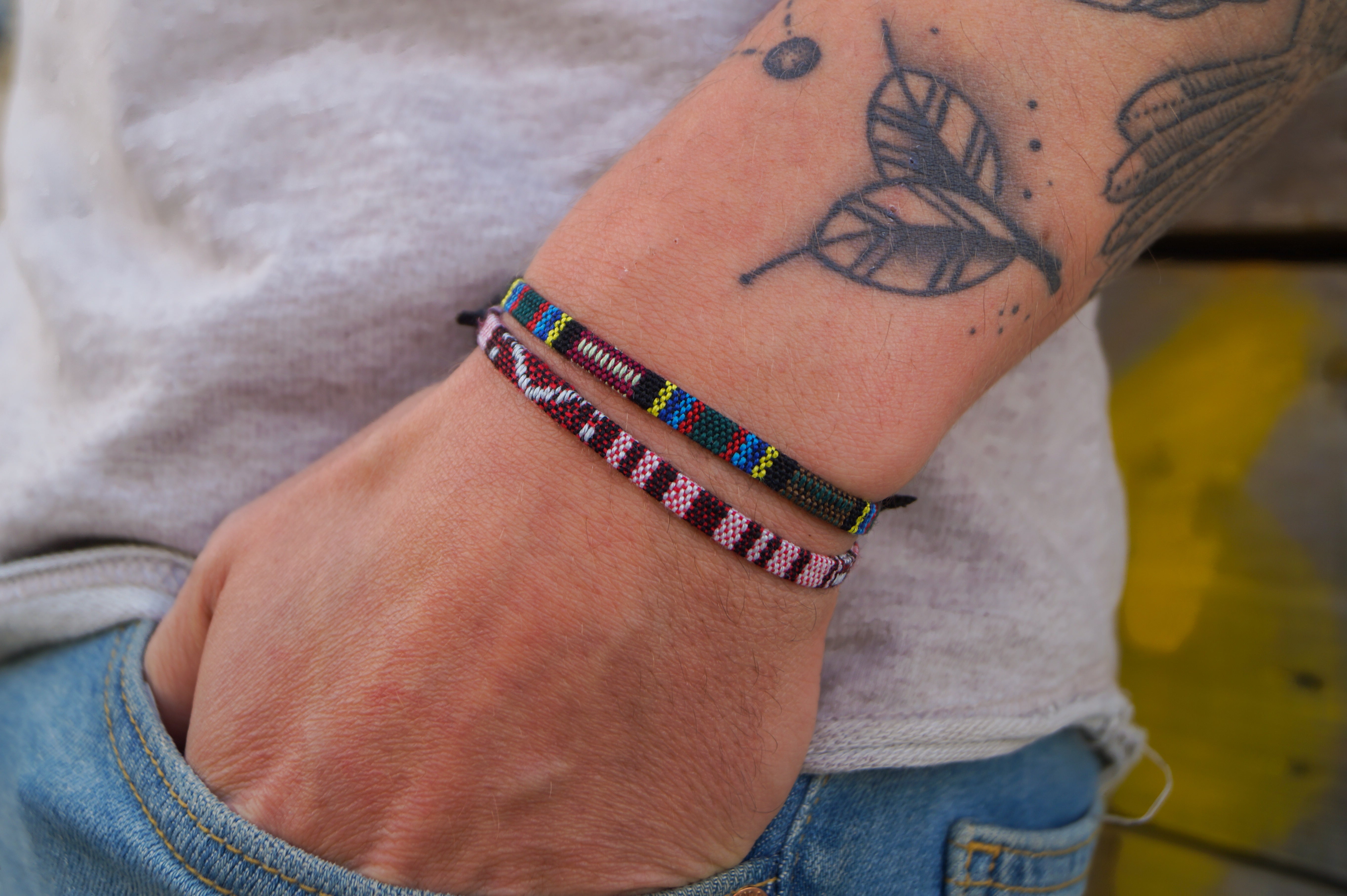 2x Boho Surfer Bracelet Men -  Aztec + Ruby Red