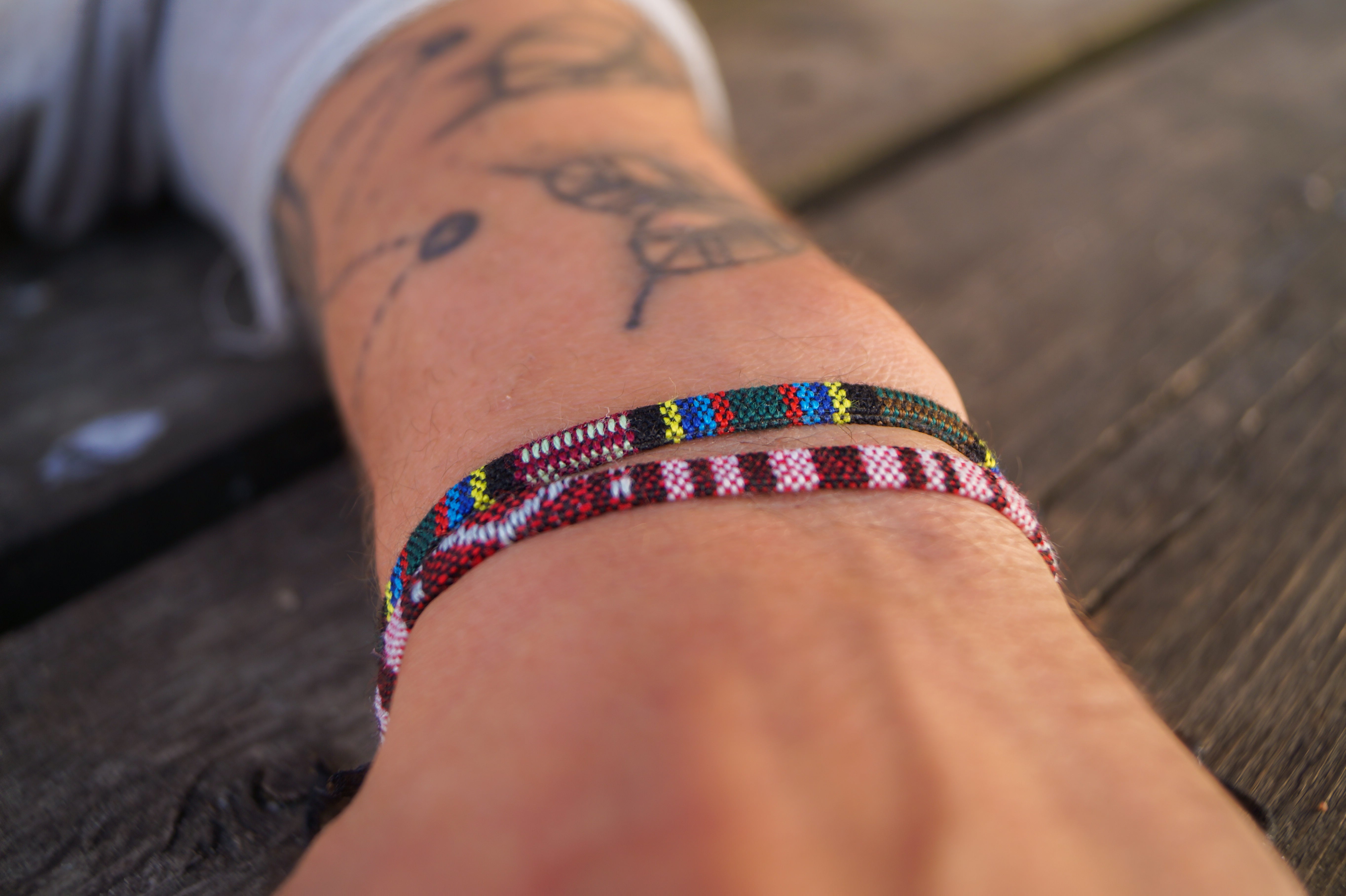 2x Boho Surfer Bracelet Men -  Aztec + Ruby Red