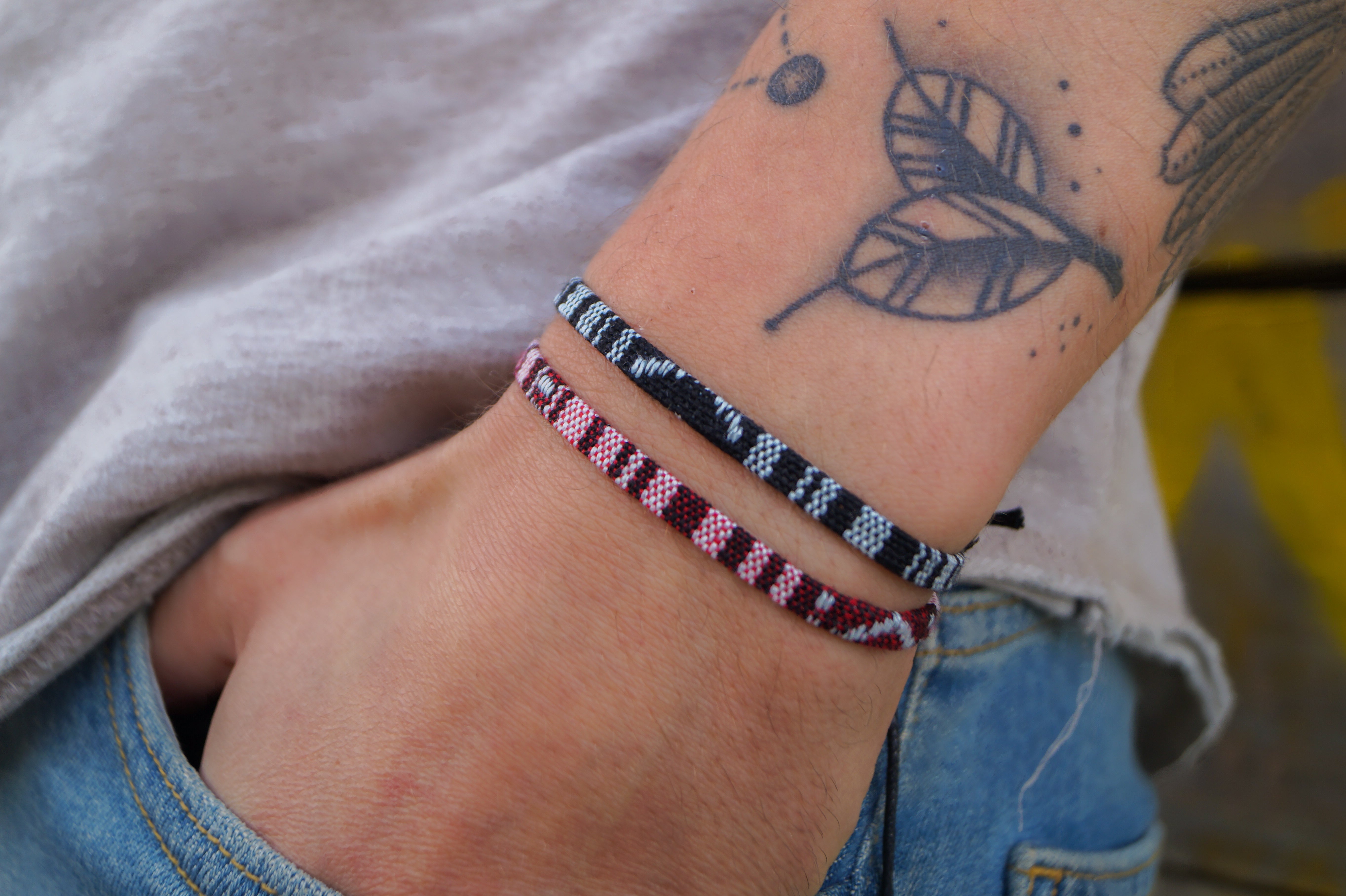 2x Boho Surfer Bracelet Men - Black + Ruby Red