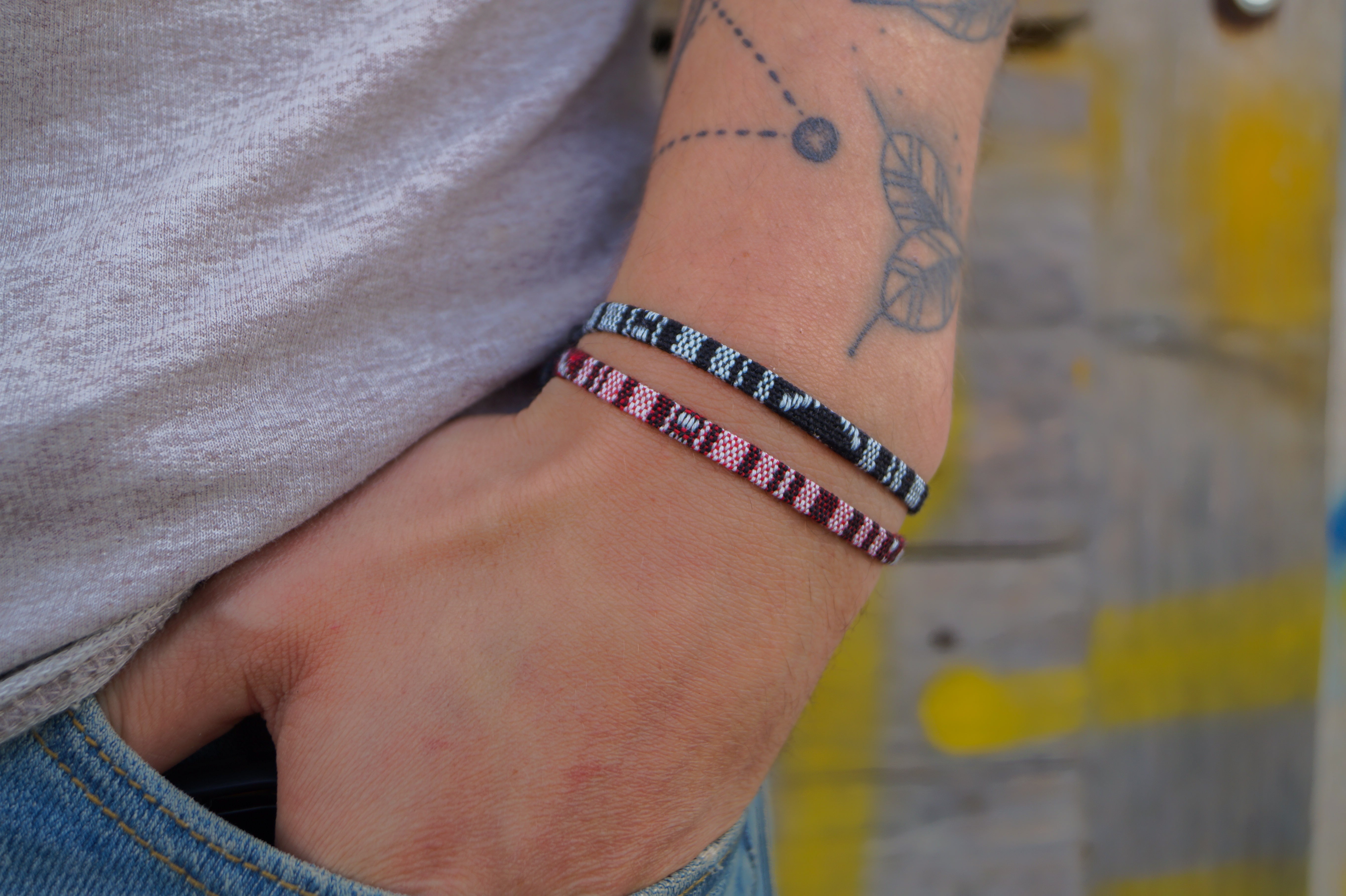 2x Boho Surfer Bracelet Men - Black + Ruby Red