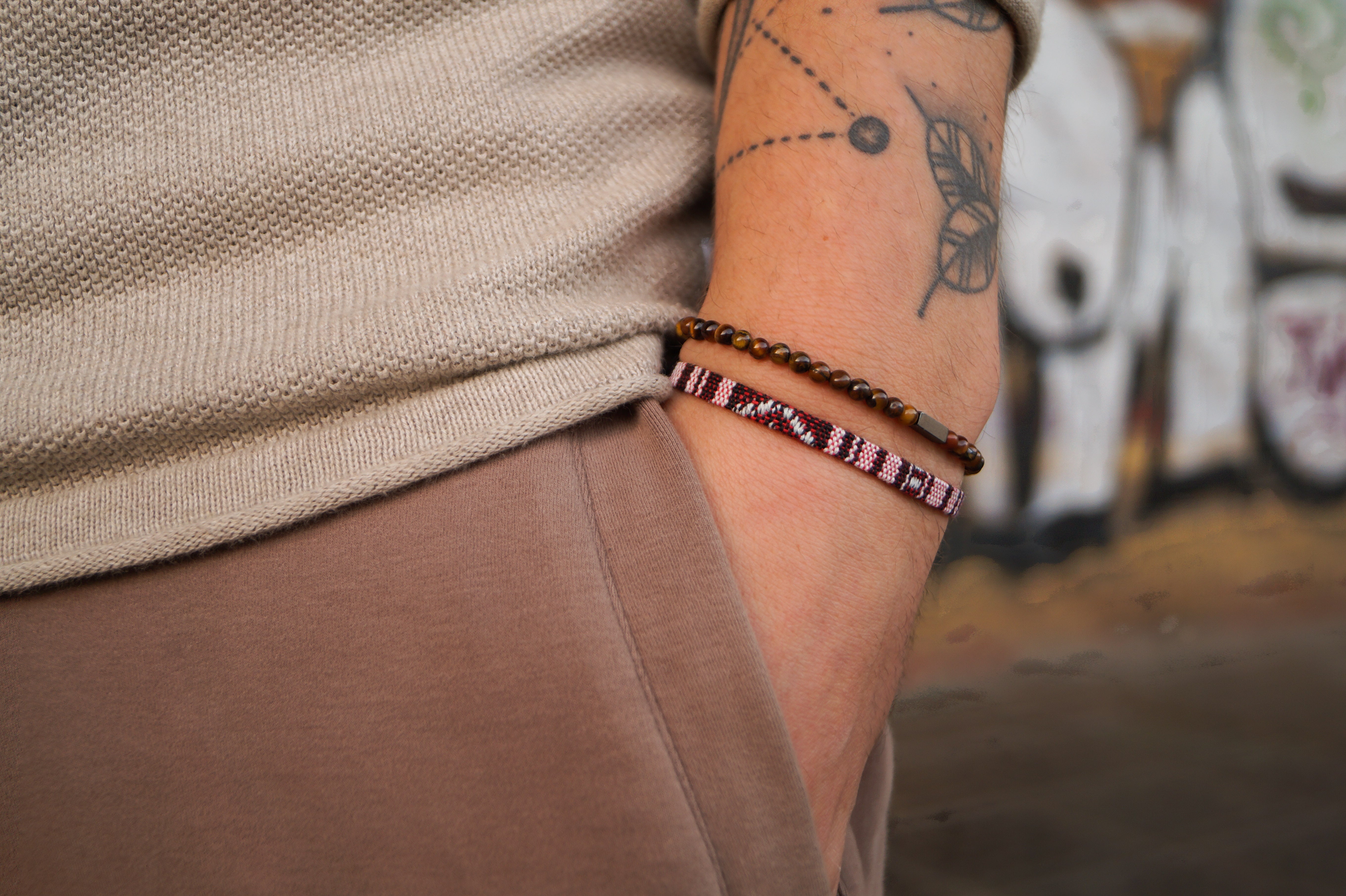 2x Boho Surfer Bracelet Men - Ruby Red + Tigereyes