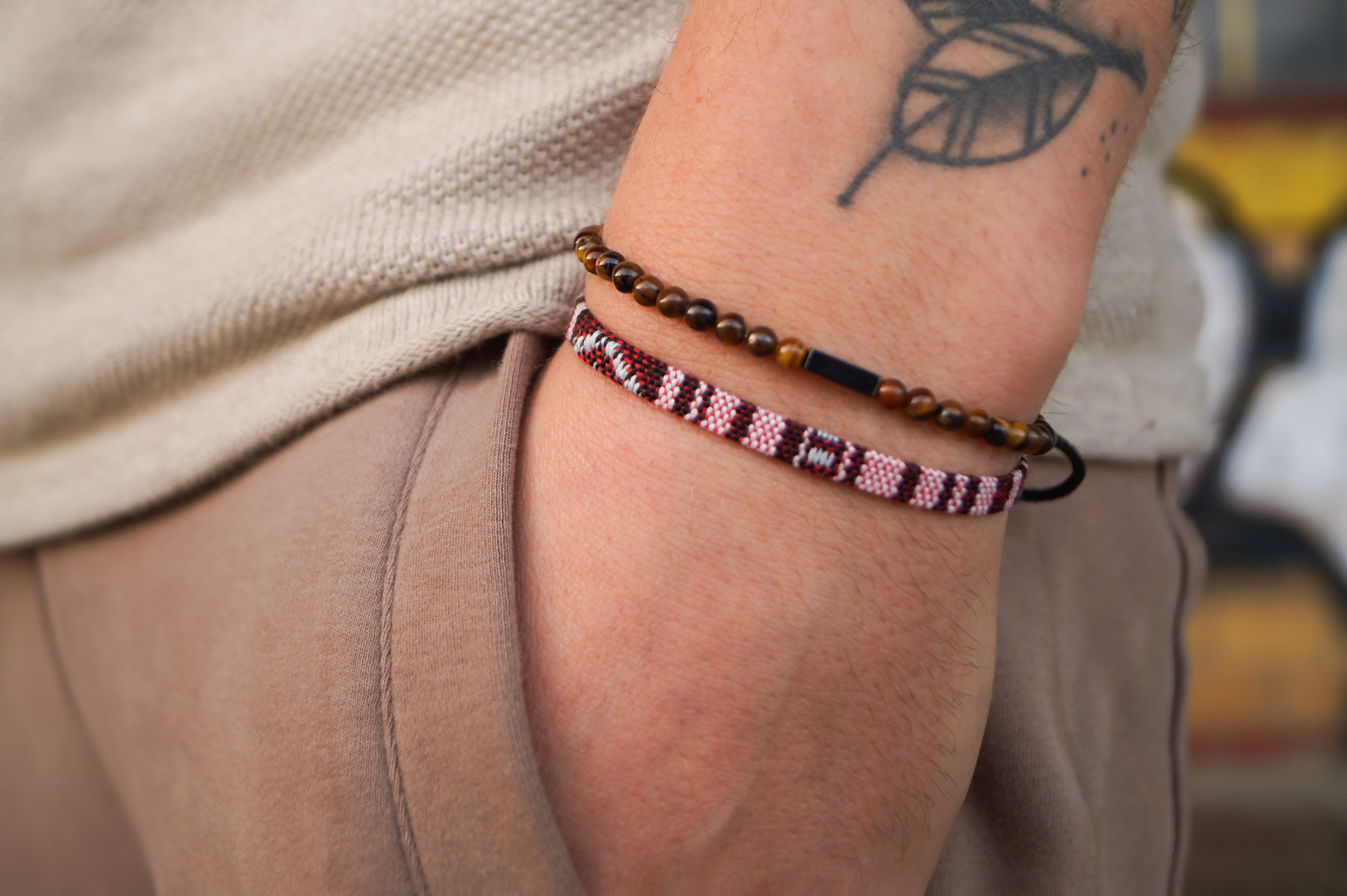 2x Boho Surfer Bracelet Men - Ruby Red + Tigereyes