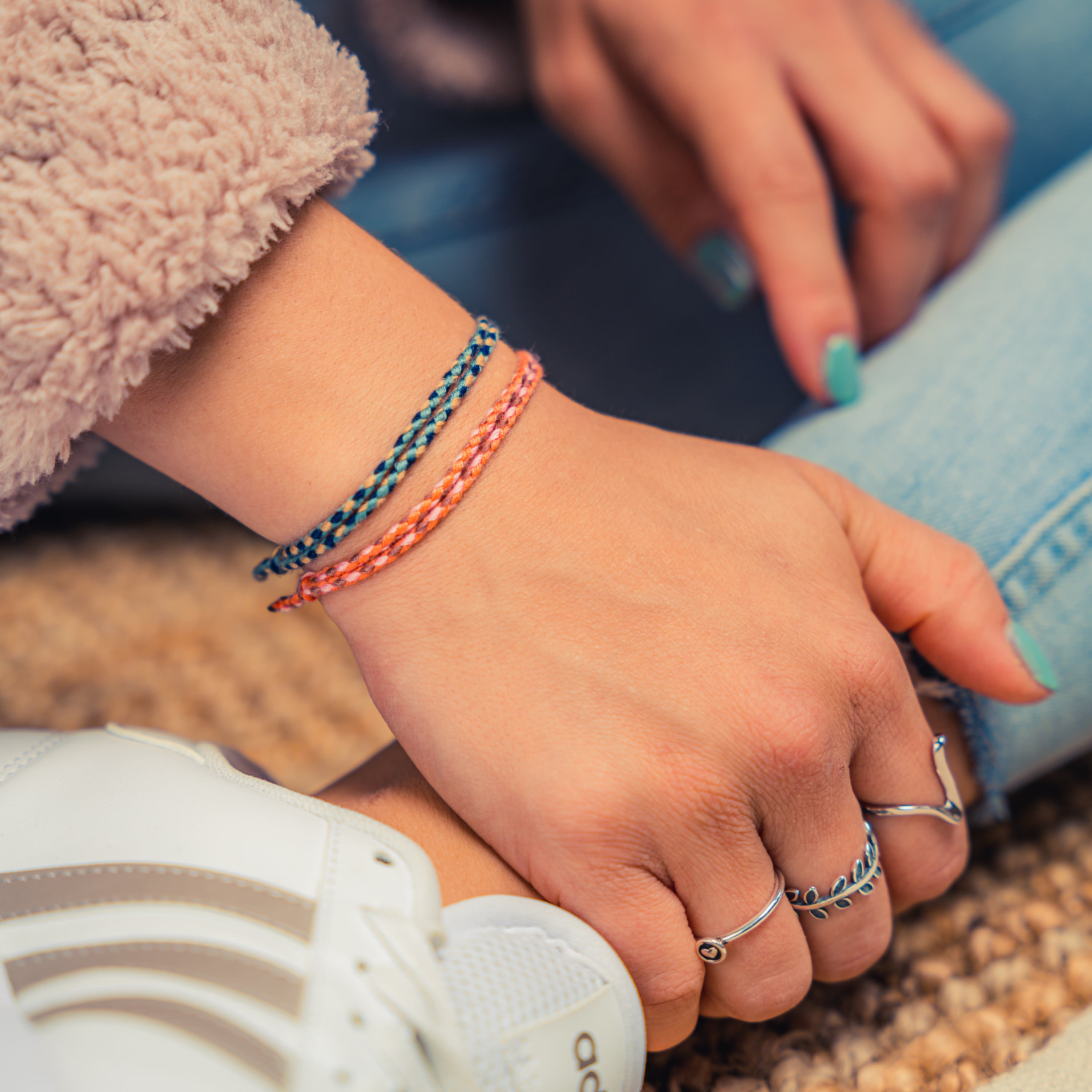 2x Cotton Surfer Bracelet -  Blue & Red