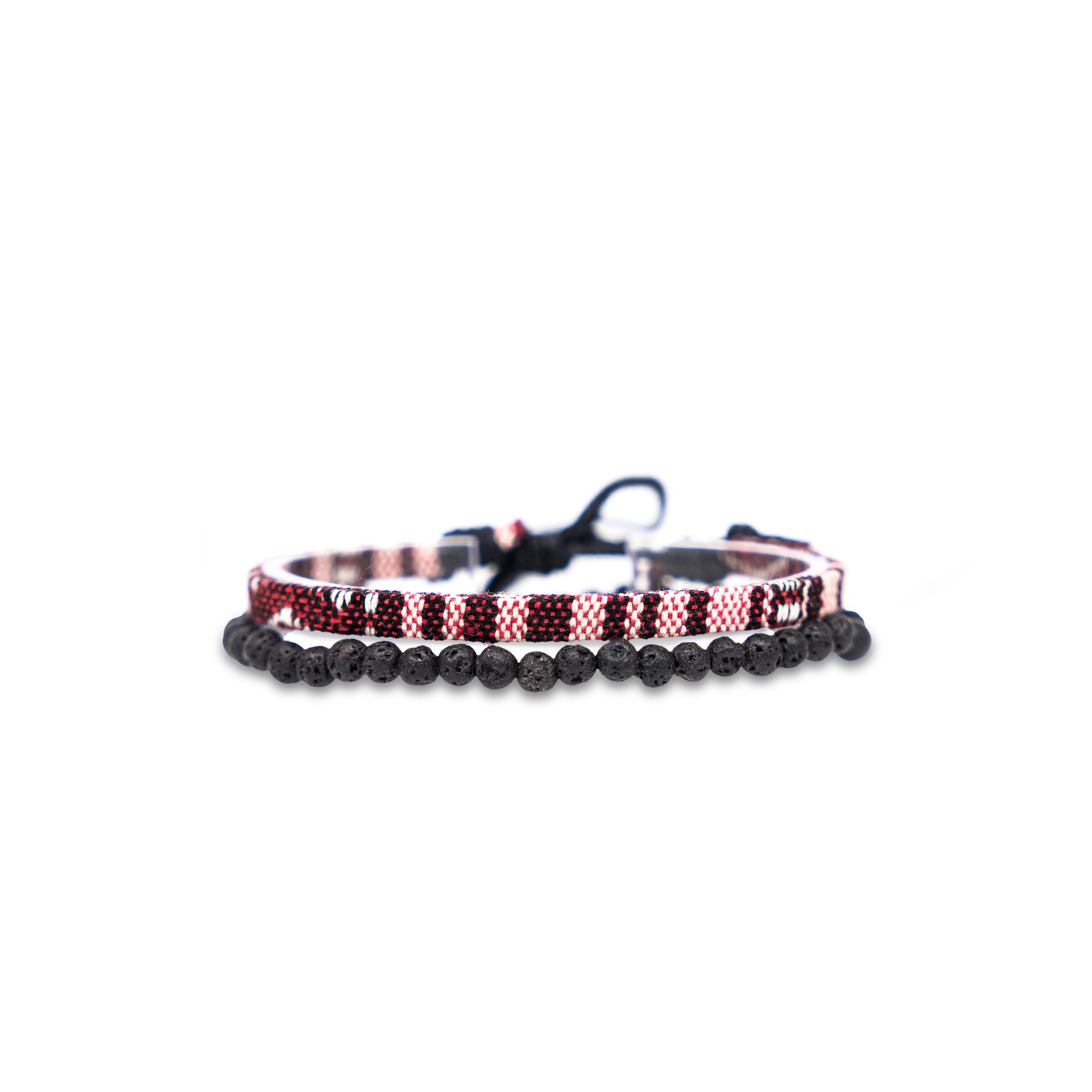 2x Boho Surfer Bracelet Men - Ruby Red + Lava Beads