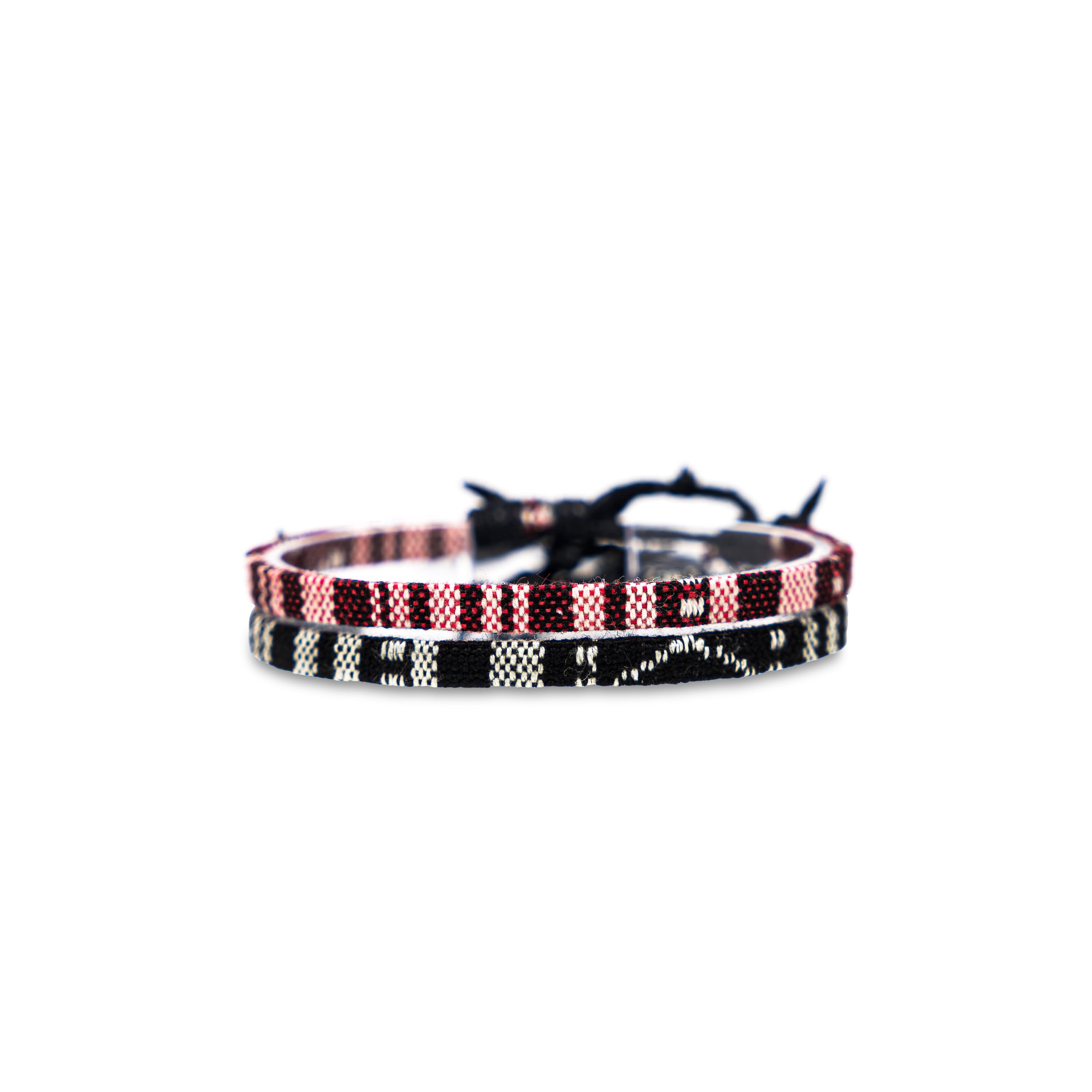 2x Boho Surfer Bracelet - Black + Ruby Red