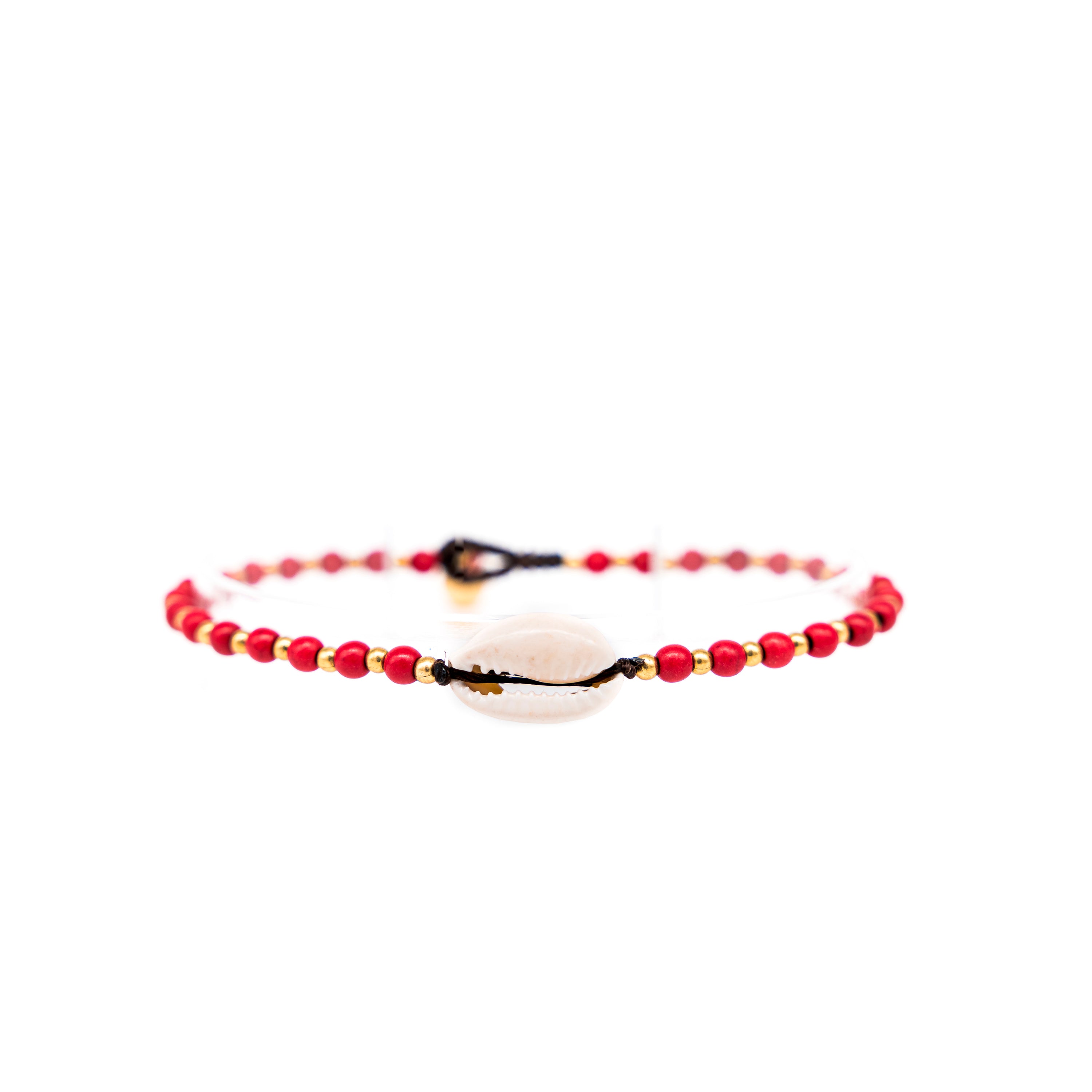 Goa Shell Anklet - Red Beads