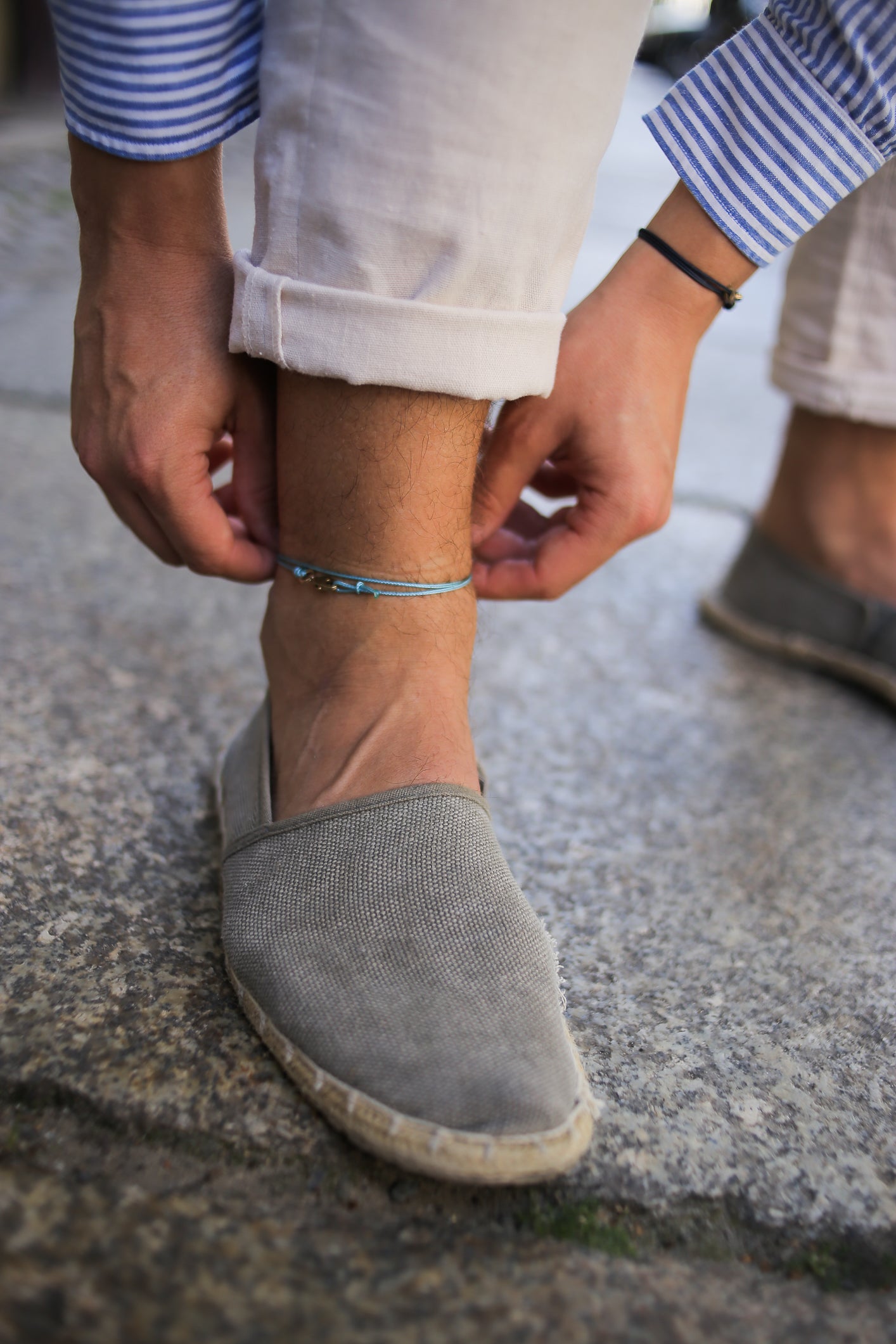 Snap Hook Wrap Anklet - Light Blue Gold