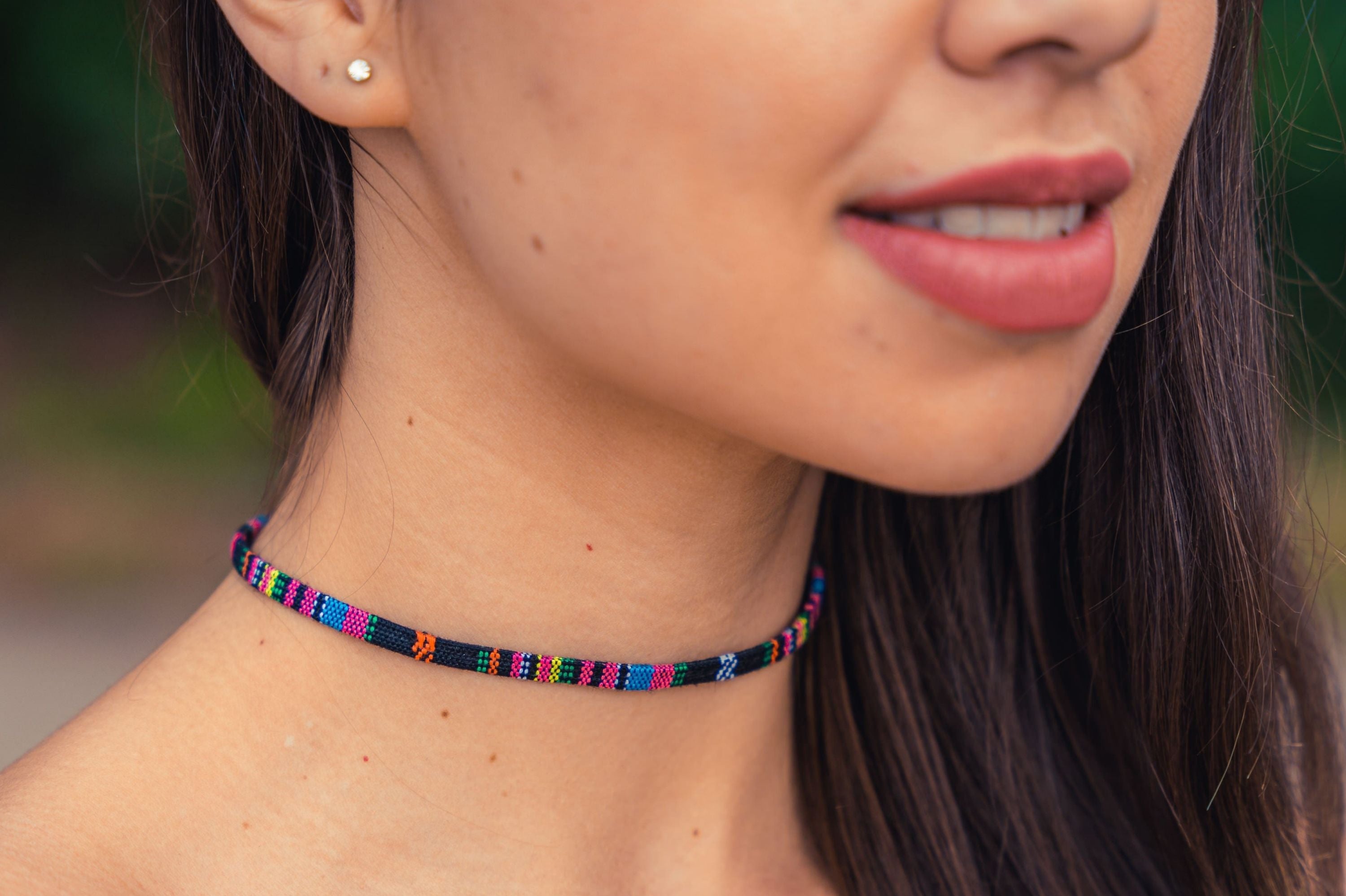 Boho Choker Necklace - Black - Pink