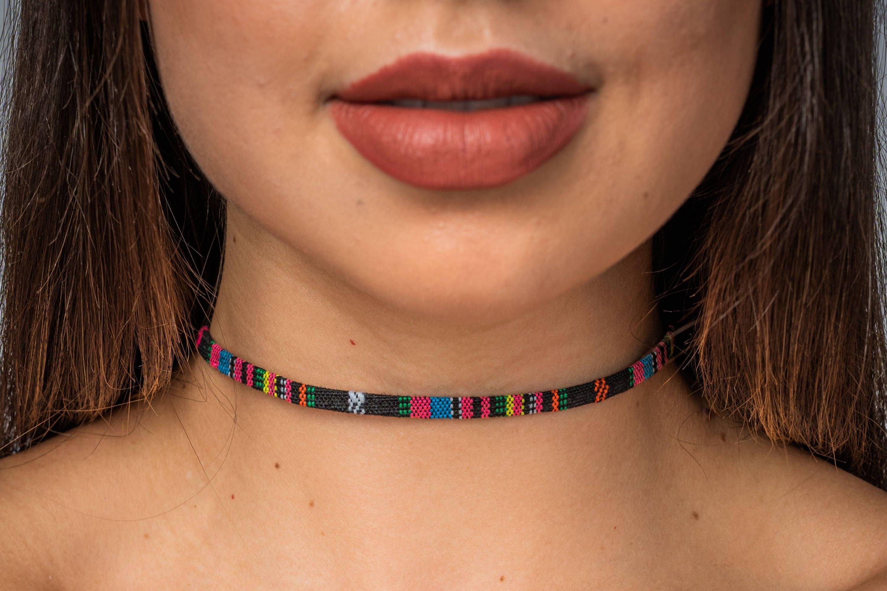 Boho Choker Necklace - Black - Pink