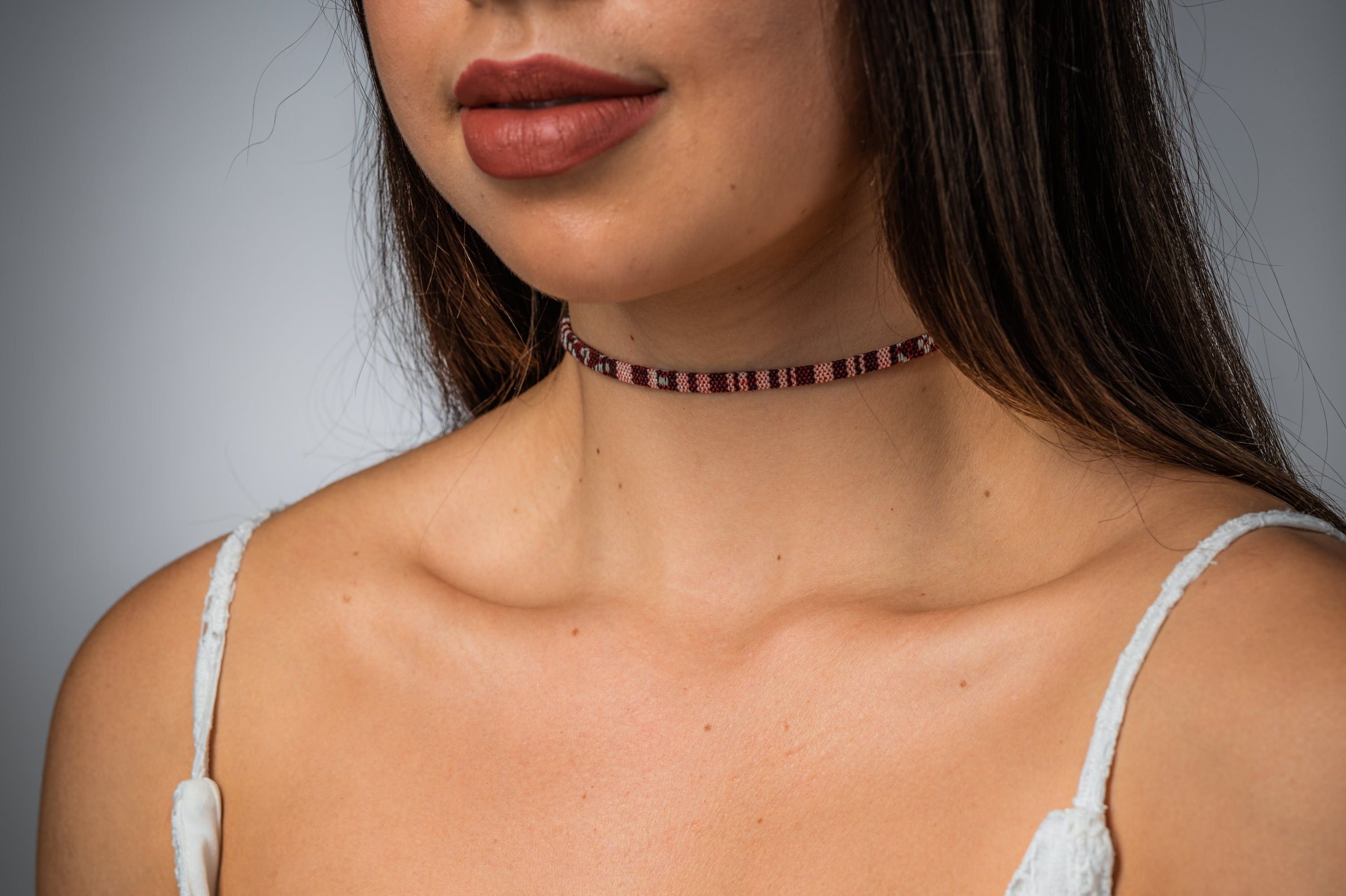 Boho Choker Necklace - Ruby Red